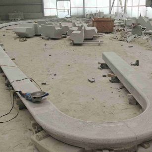 苏州 芝麻白花岗岩弧形花坛石，坐凳石