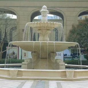 苏州 黄金麻花岗岩异型加工——户外庭院石雕流水喷泉