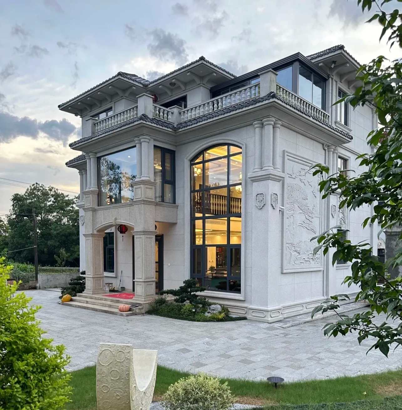 苏州 白麻花岗岩私人别墅干挂石材豪华定制