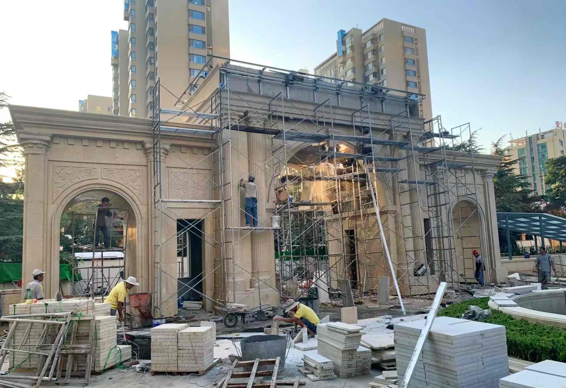 苏州 黄金麻荔枝面花岗岩小区门楼外墙干挂