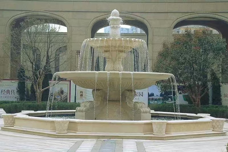 苏州 黄金麻花岗岩异型加工——户外庭院石雕流水喷泉