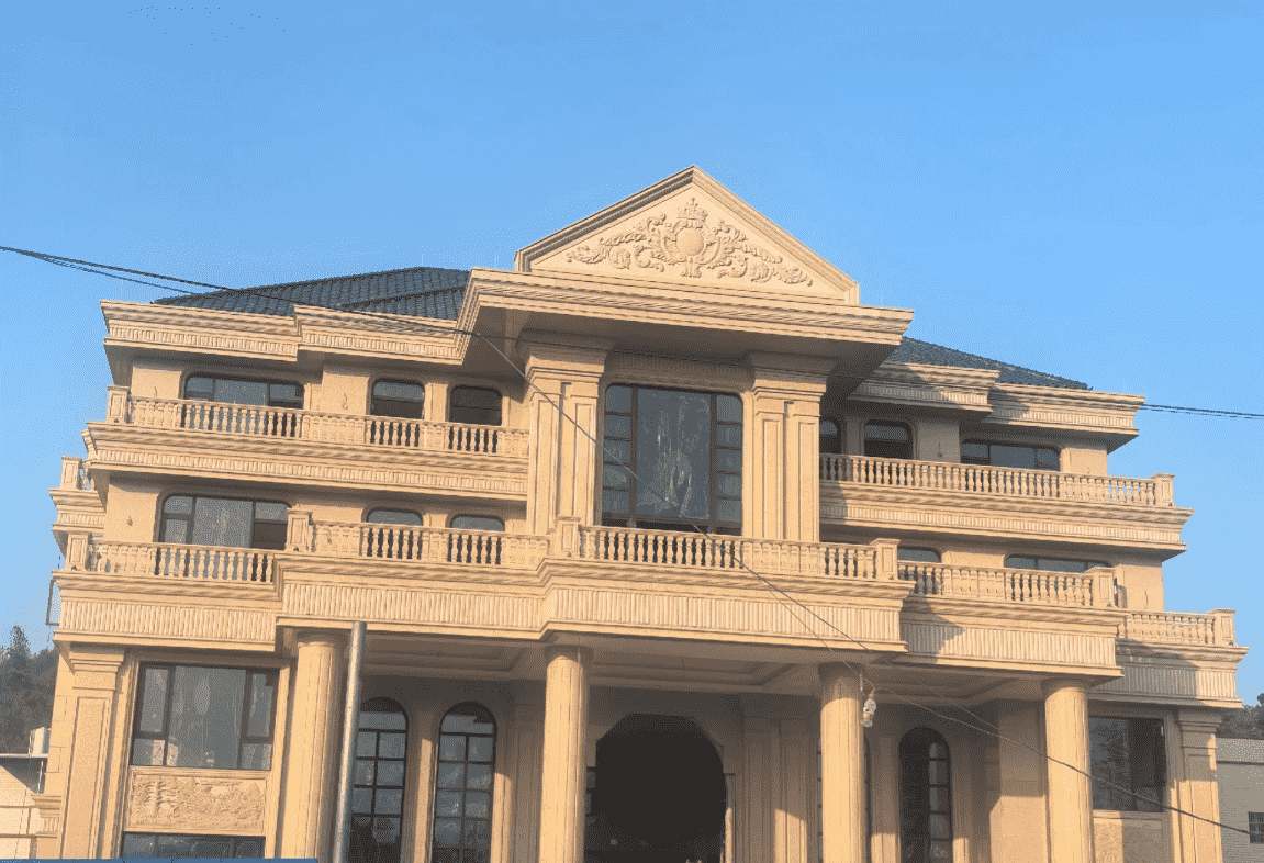 苏州黄金麻别墅外墙干挂石材效果示例